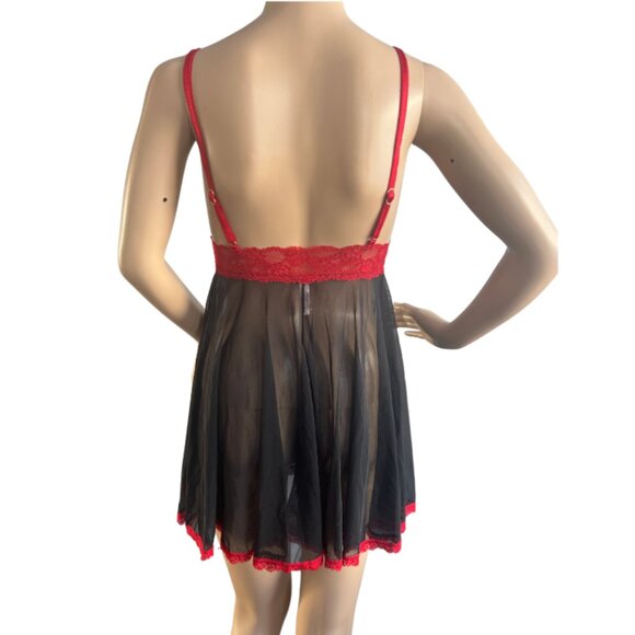 La vie en Rose Lace babydoll Lingerie / Black & Red / Size Small - Picture 2 of 5